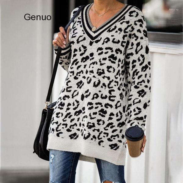 pullover loose knit 2020 autumn winter long sleeve leopard print long length v neck streetwear ladies knitwear pull femme1, White;black
pullover loose knit 2020 autumn winter long sleeve leopard print long length v neck streetwear ladies knitwear pull femme1, White;black
