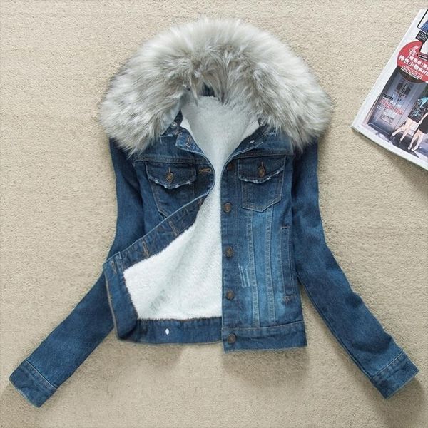 new denim jacket fur collar warm parka winter basic bomber jean coat women lamb fur padded outwear female thicken chaqueta zh012, Black;brown
new denim jacket fur collar warm parka winter basic bomber jean coat women lamb fur padded outwear female thicken chaqueta zh012, Black;brown