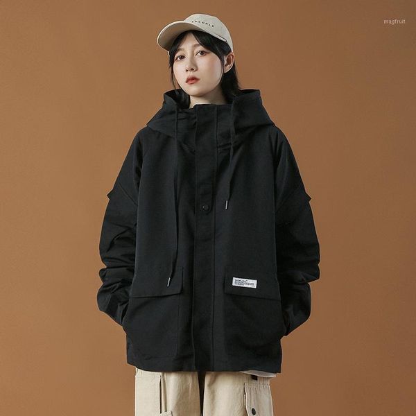 black polyester jacket loose women sport japanese style short hooded jacket retro casual chaquetas mujer coats jackets ef50wj1, Black;brown 
black polyester jacket loose women sport japanese style short hooded jacket retro casual chaquetas mujer coats jackets ef50wj1, Black;brown