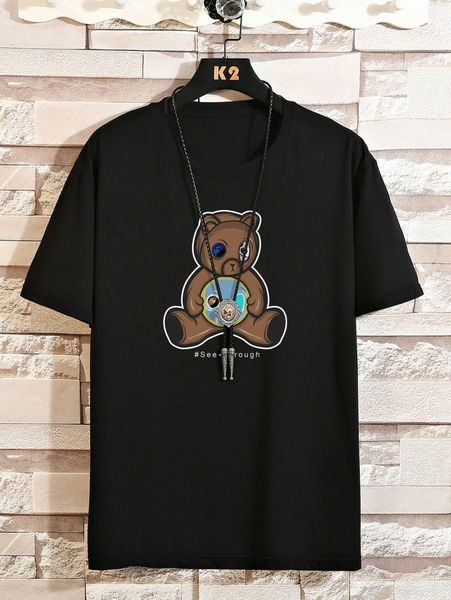 men bear and letter graphic tee u6xd#, White;black
men bear and letter graphic tee u6xd#, White;black