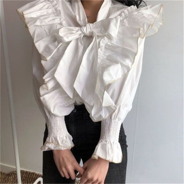 2021 new female fashion chiffon shirts solid bow frilly collar sharpening blouse puff sleeves korean style shirt autumn nccl, White
2021 new female fashion chiffon shirts solid bow frilly collar sharpening blouse puff sleeves korean style shirt autumn nccl, White