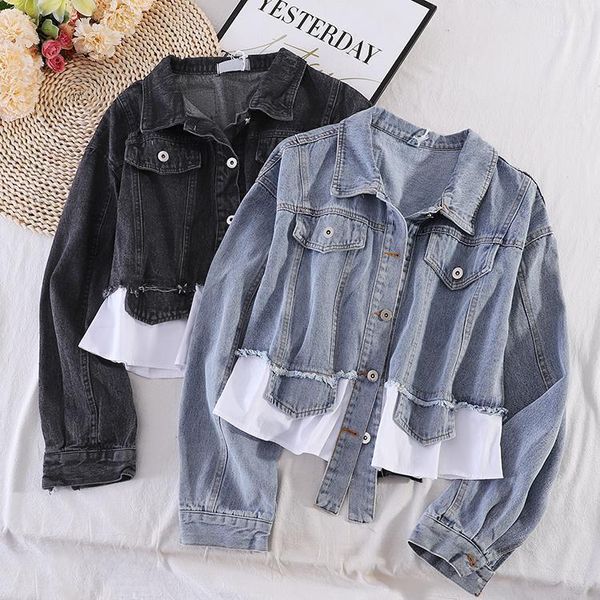 retro style women patchwork denim short jacket new chic long sleeve jeans, Black;brown
retro style women patchwork denim short jacket new chic long sleeve jeans, Black;brown