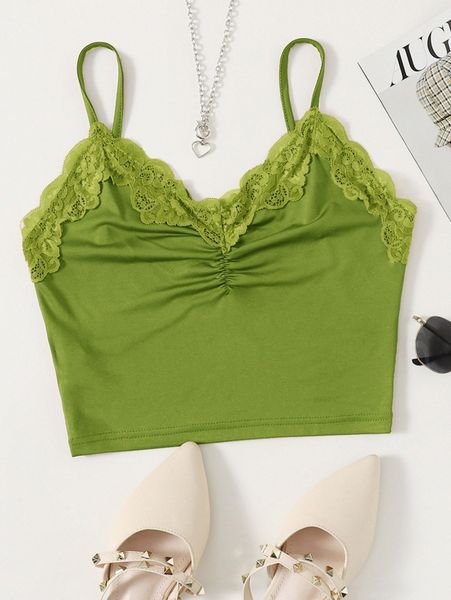 contrast lace ruched cami m7gd#, White
contrast lace ruched cami m7gd#, White