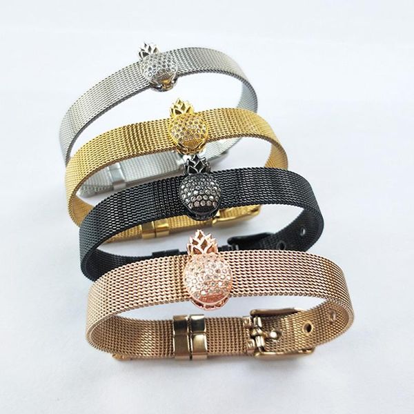 5pcs Micro Pave Zirconia Pineapple Connector Beads Jewelry Stainless Watch Belt Bangle,cz Micro Pave Bracelet Bg228