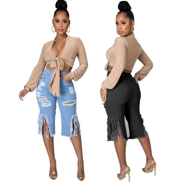 fashion hollow out ripped jeans for women high waist tassels patchwork knee length pant streetwear beach denim trouser, Blue
fashion hollow out ripped jeans for women high waist tassels patchwork knee length pant streetwear beach denim trouser, Blue