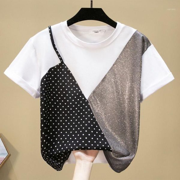 t-shirt women short sleeve t shirt 2020 summer womens shirt fashion bright silk stitching plus size women clothing1, White 
t-shirt women short sleeve t shirt 2020 summer womens shirt fashion bright silk stitching plus size women clothing1, White