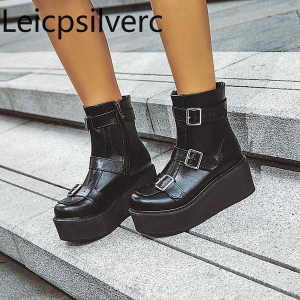 boots women's autumn and winter the round head zipper belt buckle wedge high heel short tube shoes plus size 33-461, Black
boots women's autumn and winter the round head zipper belt buckle wedge high heel short tube shoes plus size 33-461, Black