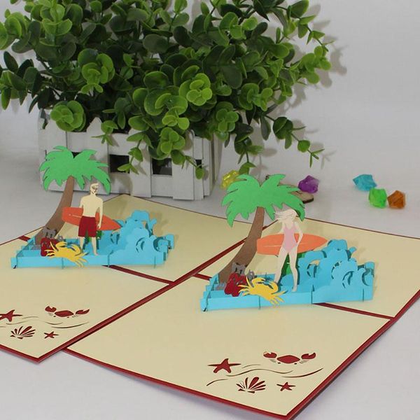 paper cut origami coconut tree & beach greeting card creative 3d surfing boy/girl cartoon gift card
paper cut origami coconut tree & beach greeting card creative 3d surfing boy/girl cartoon gift card