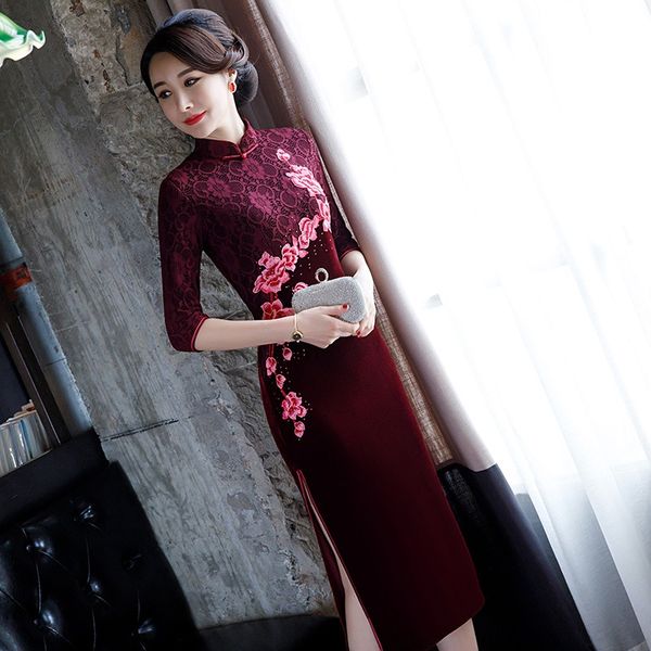 straight velvet formal evening 7 4 sleeve long embroidered cheongsam dress party high end evening dress iwvmo, Black;gray
straight velvet formal evening 7 4 sleeve long embroidered cheongsam dress party high end evening dress iwvmo, Black;gray
