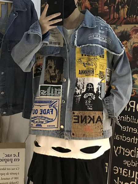 2021 new priavthinker graphic printed men's denim jackets japanese man casual oversized coats autumn hip hop men vintage outwears 1gx0, Black;brown
2021 new priavthinker graphic printed men's denim jackets japanese man casual oversized coats autumn hip hop men vintage outwears 1gx0, Black;brown