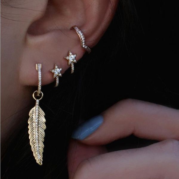 vintage classic women jewelry gold filled cz leaf feather drop charm earring fashion, Silver
vintage classic women jewelry gold filled cz leaf feather drop charm earring fashion, Silver