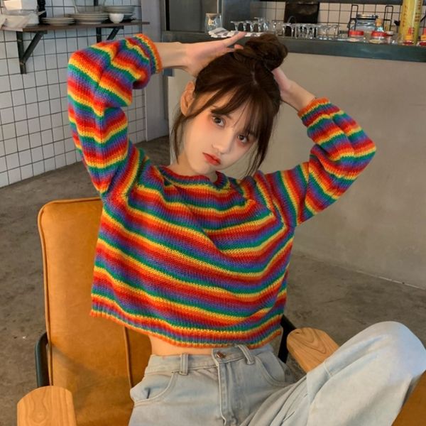 net red ins sweater elegant stripe long sleeve short sweater 2020 new women's wear round neck lazy 3gngp, White;black
net red ins sweater elegant stripe long sleeve short sweater 2020 new women's wear round neck lazy 3gngp, White;black