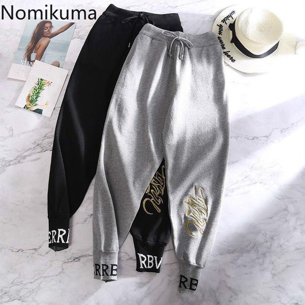 nomikuma autumn winter sweater pants lace up stretch waist ankle trousers korean embroidery letters knitted harem pants 6c866, Black;white
nomikuma autumn winter sweater pants lace up stretch waist ankle trousers korean embroidery letters knitted harem pants 6c866, Black;white