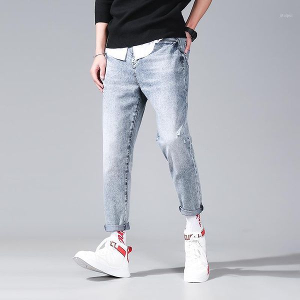 qylvawoy spring ripped jeans light color stretch men's jeans small feet fashion trousers nine minutes pants grinding white1, Blue
qylvawoy spring ripped jeans light color stretch men's jeans small feet fashion trousers nine minutes pants grinding white1, Blue