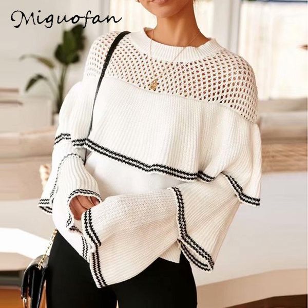 miguofan knitted sweater pullovers women striped hollow out flare sleeve fashion sweaters 2019 winter women clothings1, White;black
miguofan knitted sweater pullovers women striped hollow out flare sleeve fashion sweaters 2019 winter women clothings1, White;black