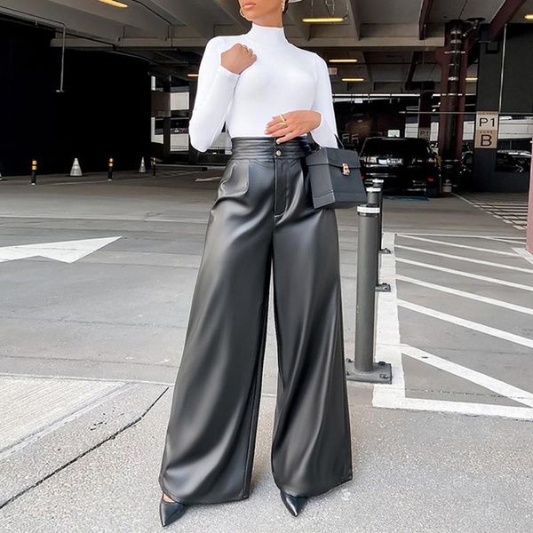 women's pants & capris women high waist wide leg pu leather elegant chic streetwear trousers, Black;white
women's pants & capris women high waist wide leg pu leather elegant chic streetwear trousers, Black;white