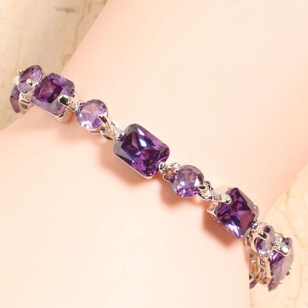 link, chain fantastic purple zircon silver plated argent link bracelet 6 7 inch l10029, Black
link, chain fantastic purple zircon silver plated argent link bracelet 6 7 inch l10029, Black