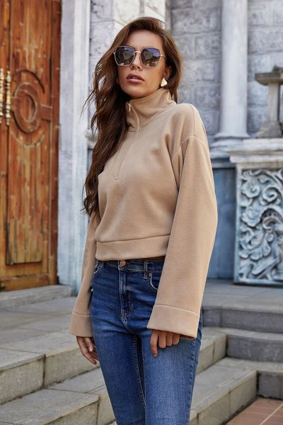 2021 new womens short warm cropped fleece sweatshirts fashion half zip polo neck pullovers yr27, Black
2021 new womens short warm cropped fleece sweatshirts fashion half zip polo neck pullovers yr27, Black