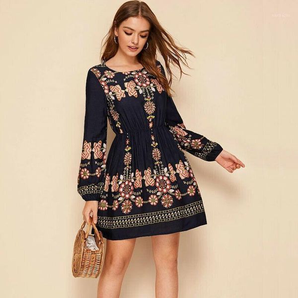 new women boho lantern long sleeve floral dress elastic waist o-neck evening party casual mini dress1, Black;gray
new women boho lantern long sleeve floral dress elastic waist o-neck evening party casual mini dress1, Black;gray