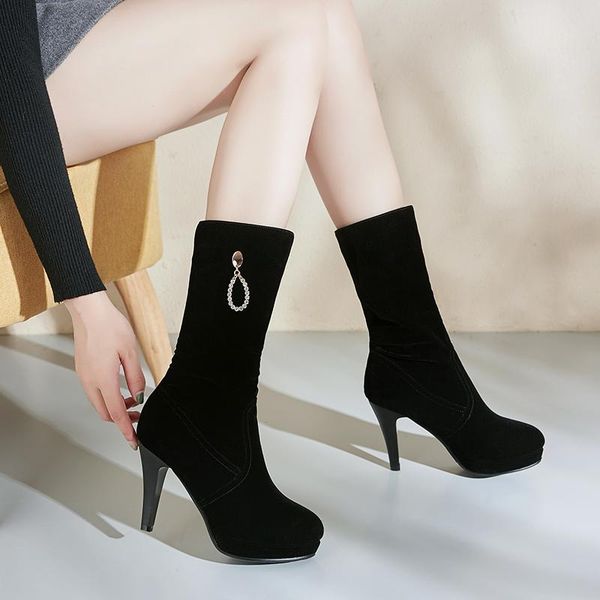 boots women high heels solid ankle thin platform round toe ladies slip on shoes western size 34-40, Black
boots women high heels solid ankle thin platform round toe ladies slip on shoes western size 34-40, Black