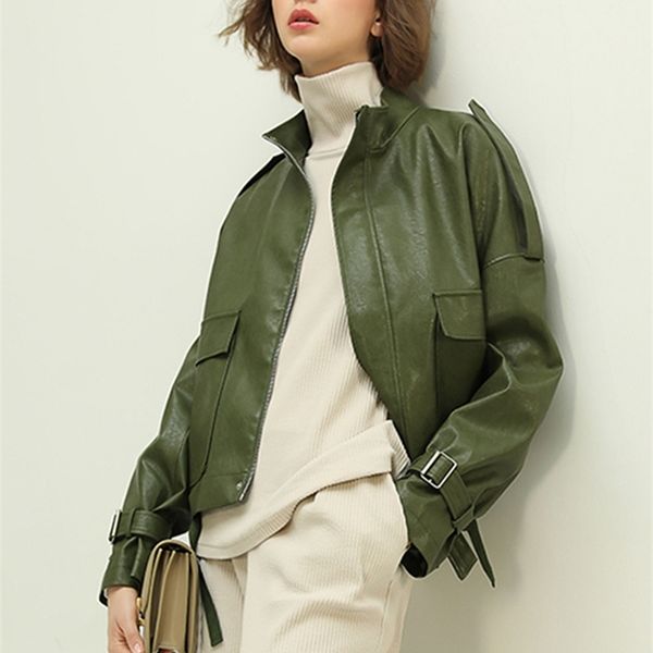 nerazzurri zip up short green leather jacket women long sleeve plus size fall 2020 women clothing faux leather jackets women lj201012, Black
nerazzurri zip up short green leather jacket women long sleeve plus size fall 2020 women clothing faux leather jackets women lj201012, Black