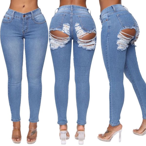 3y cross border amazon wish european and american foreign trade slim elastic hole jeans pants, Blue
3y cross border amazon wish european and american foreign trade slim elastic hole jeans pants, Blue
