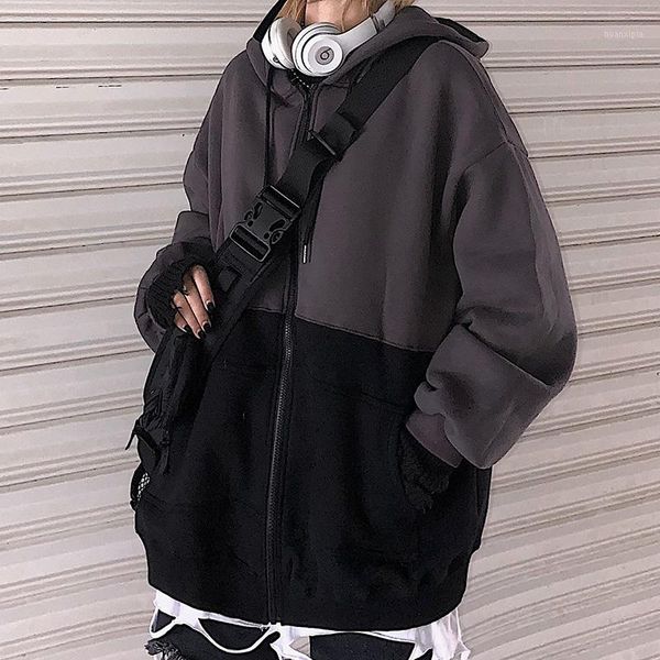 autumn all-match loose harajuku style dark black contrast stitching loose plus fleece hooded sweatshirt thick coat1
autumn all-match loose harajuku style dark black contrast stitching loose plus fleece hooded sweatshirt thick coat1