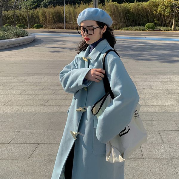women's autumn and winter loose button 2020 new korean long over the knee woolen coat, Black
women's autumn and winter loose button 2020 new korean long over the knee woolen coat, Black