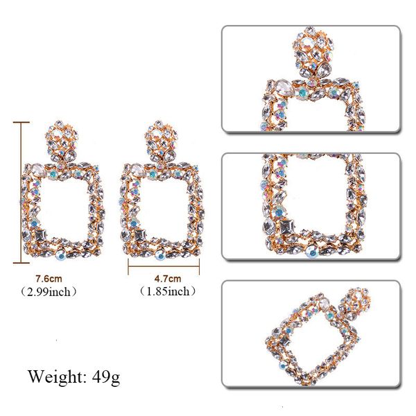 stone long fashion big geometry earring crystal dangle drop earrings for women gold color round square statement wedding party jewelry, Silver 
stone long fashion big geometry earring crystal dangle drop earrings for women gold color round square statement wedding party jewelry, Silver