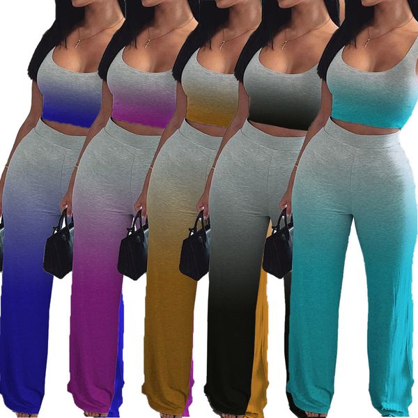 sleeveless gradient color t shirt crop pants outfits plus size tracksuit ladies women summer sports two piece set h2516, White
sleeveless gradient color t shirt crop pants outfits plus size tracksuit ladies women summer sports two piece set h2516, White