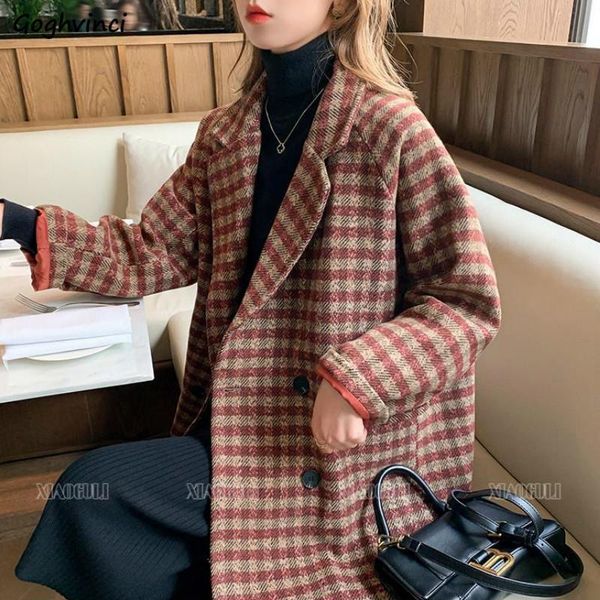 women's wool & blends women coat 2xl plaid loose slim japanese style simple double breasted elegant fashion office lady tailored collar, Black
women's wool & blends women coat 2xl plaid loose slim japanese style simple double breasted elegant fashion office lady tailored collar, Black