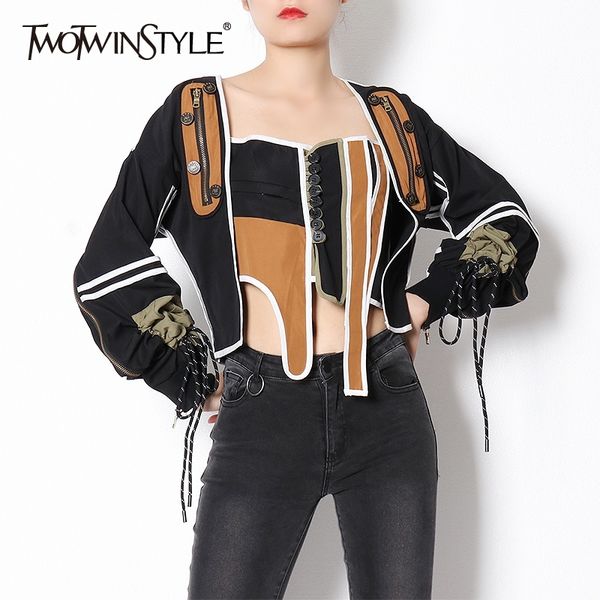 twotwinstyle patchwork hit color casual coat for women square collar long sleeve lace up bowknot streetwear jacket female 201109, Black;brown
twotwinstyle patchwork hit color casual coat for women square collar long sleeve lace up bowknot streetwear jacket female 201109, Black;brown