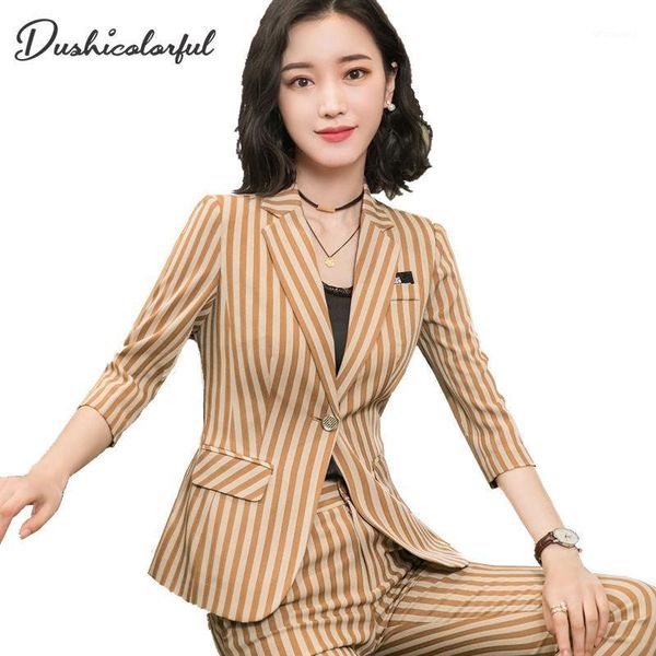 dushicolorful women striped blazer 2019 spring summer elegant office lady jacket work casual slim single buckle suit plus size1, White;black
dushicolorful women striped blazer 2019 spring summer elegant office lady jacket work casual slim single buckle suit plus size1, White;black