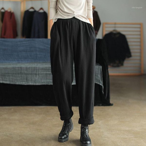 johnature leisure all-match 2 color elastic waist wide leg pants 2021 autumn winter new loose comfortable women full length pant1, Black;white
johnature leisure all-match 2 color elastic waist wide leg pants 2021 autumn winter new loose comfortable women full length pant1, Black;white