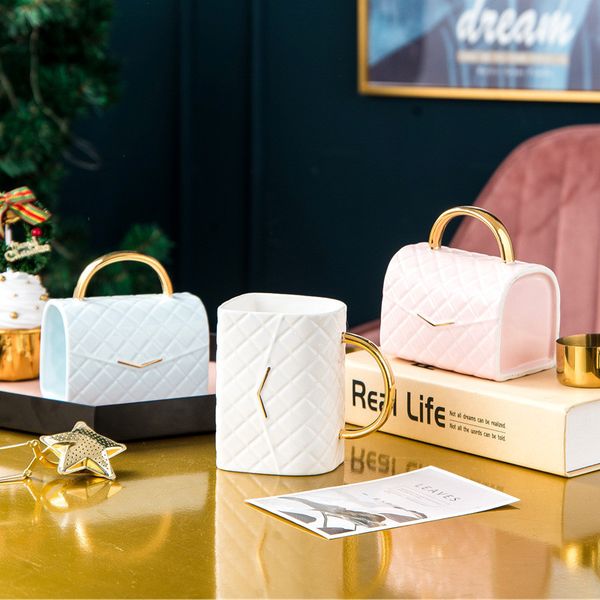 14oz handbag ceramic mug white blue pink coffee cups gold handle drinking water mugs a12
14oz handbag ceramic mug white blue pink coffee cups gold handle drinking water mugs a12