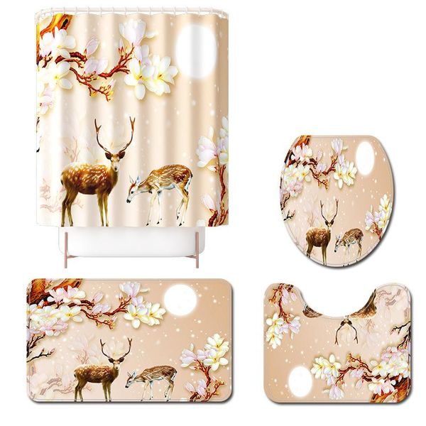 bath accessory set elk theme printing bathroom with durable waterproof shower curtain carpets rugs toilet lid cover and bathtub floor mat
bath accessory set elk theme printing bathroom with durable waterproof shower curtain carpets rugs toilet lid cover and bathtub floor mat