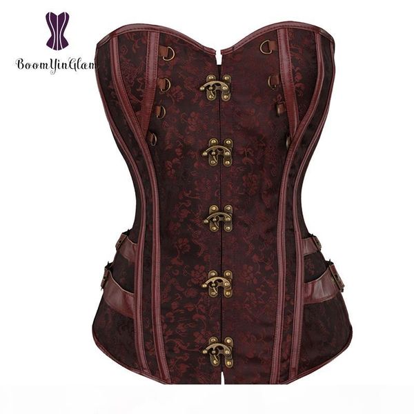 waist trainer brocade steampunk jacquard faux leather studded overbust brown corset bustier with chains s-6xl 916#, Black;white
waist trainer brocade steampunk jacquard faux leather studded overbust brown corset bustier with chains s-6xl 916#, Black;white