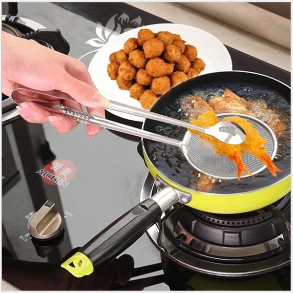 stainless steel colander drain clip strainer filter fried food folder sieve kichen gadget accessories cosas de cocina 
stainless steel colander drain clip strainer filter fried food folder sieve kichen gadget accessories cosas de cocina