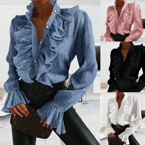 elegant blouse shirt women autumn long flared sleeve blouse ruffle buttons office shirt office lady v-neck button blusa1, White
elegant blouse shirt women autumn long flared sleeve blouse ruffle buttons office shirt office lady v-neck button blusa1, White