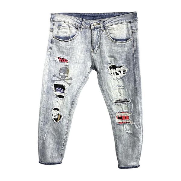 men's jeans wholesale washing ripped hole drilling skull brand denim slim hip hop teenagers street pencil pants, Blue
men's jeans wholesale washing ripped hole drilling skull brand denim slim hip hop teenagers street pencil pants, Blue