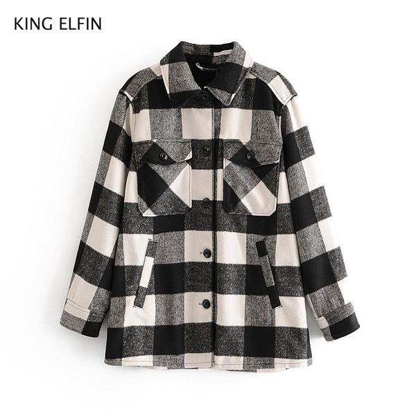 king elfin fashion za jacket women autumn casual loose lapel pocket plaid shirt coat female 201112, Black;brown
king elfin fashion za jacket women autumn casual loose lapel pocket plaid shirt coat female 201112, Black;brown