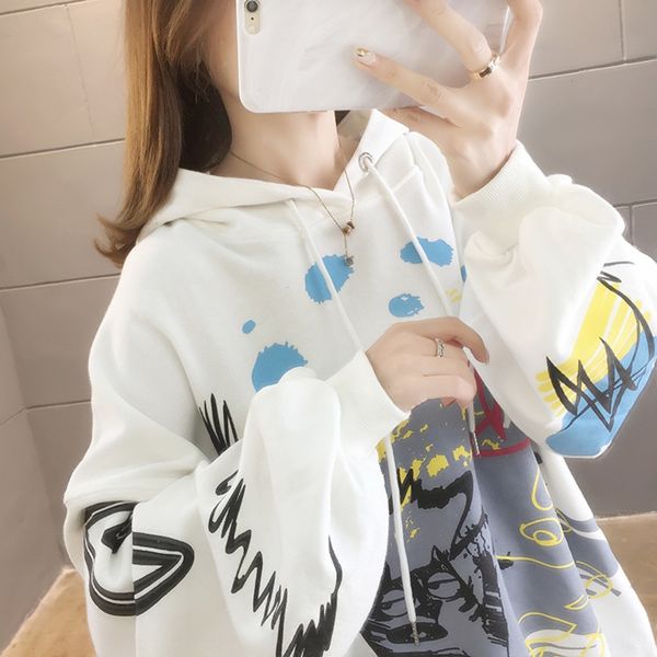 women's large size sweater 2020 autumn new korean style hooded printed loose ins fashionable women's clothing fat mm coat sweater, Black
women's large size sweater 2020 autumn new korean style hooded printed loose ins fashionable women's clothing fat mm coat sweater, Black