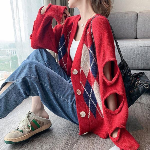 new languid diamond contrast loose net red sweater women's sleeve hole knitted cardigan coat1, White
new languid diamond contrast loose net red sweater women's sleeve hole knitted cardigan coat1, White