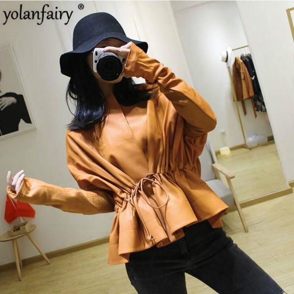 women black genuine leather jacket sheepskin leather coats 2020 drawstring bat sleeve slim short korean fashion outerwear 1641
women black genuine leather jacket sheepskin leather coats 2020 drawstring bat sleeve slim short korean fashion outerwear 1641