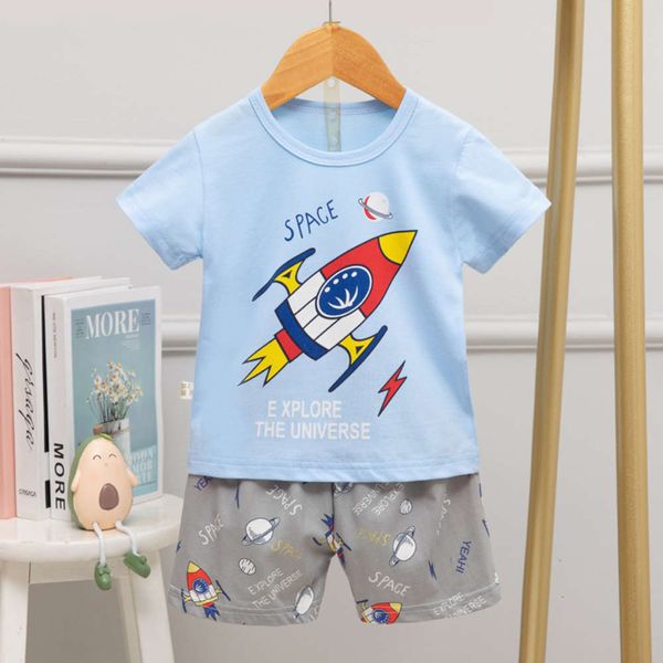 sve new 2020 suit summer short home cloth ice silk cotton cartoon children's pajamas, Blue;red
sve new 2020 suit summer short home cloth ice silk cotton cartoon children's pajamas, Blue;red