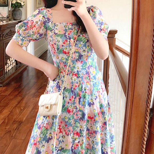french floral dress women vintage retro print chiffon dress puff sleeve slim fit summer autumn clothes korean fairy 2020, Black;gray
french floral dress women vintage retro print chiffon dress puff sleeve slim fit summer autumn clothes korean fairy 2020, Black;gray