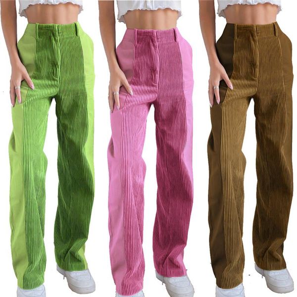 women's straight leg pants, casual high elastic waist color block loose corduroy pants, Black;white
women's straight leg pants, casual high elastic waist color block loose corduroy pants, Black;white