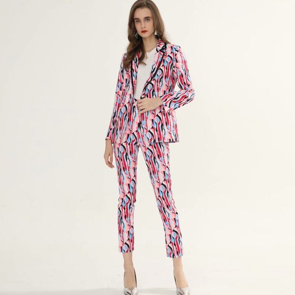 women's runway twinsets nothed collar long sleeves floral printed blazers with mid pants two piece sets, White
women's runway twinsets nothed collar long sleeves floral printed blazers with mid pants two piece sets, White