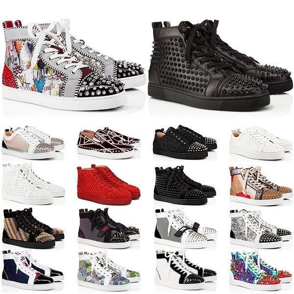 2021 red bottoms designer men women shoes spikes high sneakers black white glitter grey leather suede mens womens casual shoe size 35-47, White;red
2021 red bottoms designer men women shoes spikes high sneakers black white glitter grey leather suede mens womens casual shoe size 35-47, White;red