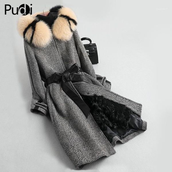 pudi a59760 women real wool herringbone fabric coat lady fur collar sheep fur lining leisure fall/winter wool long outwear1, Black
pudi a59760 women real wool herringbone fabric coat lady fur collar sheep fur lining leisure fall/winter wool long outwear1, Black
